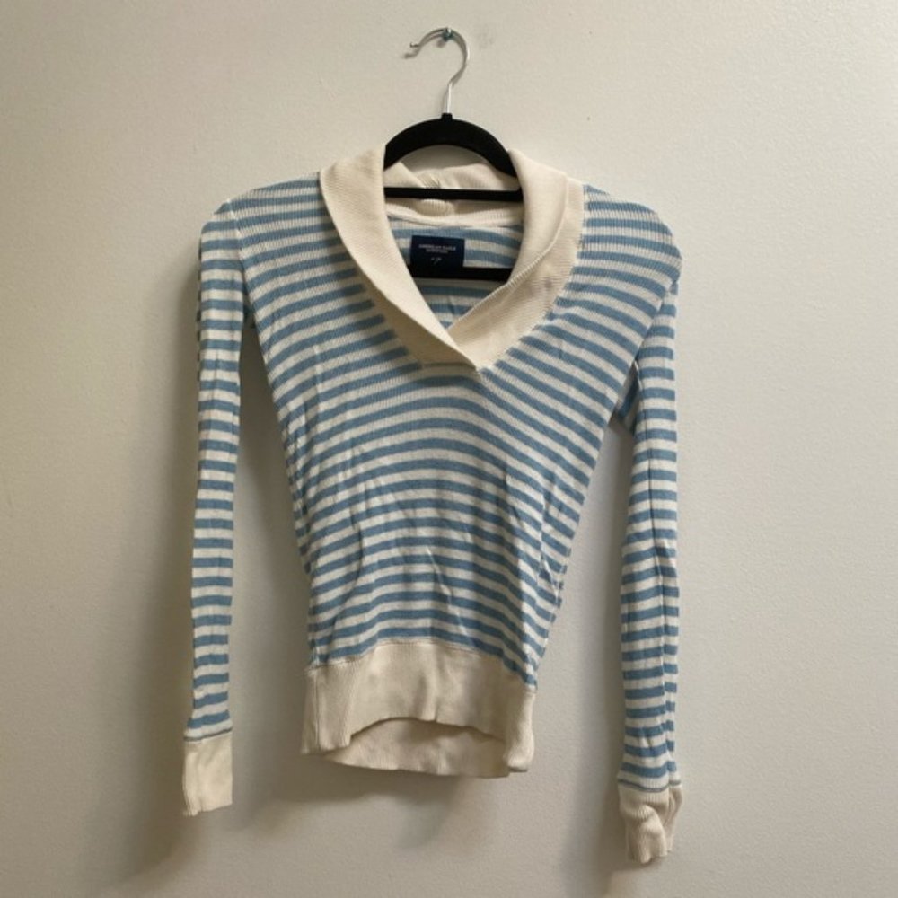 American Eagle Outfitters Striped Shawl Collar Sweater S